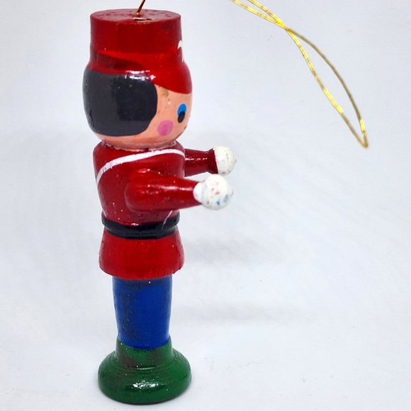 Vintage Christmas Standing Tin Soldier Hand Painted Wood Ornament - Picture 4 of 8